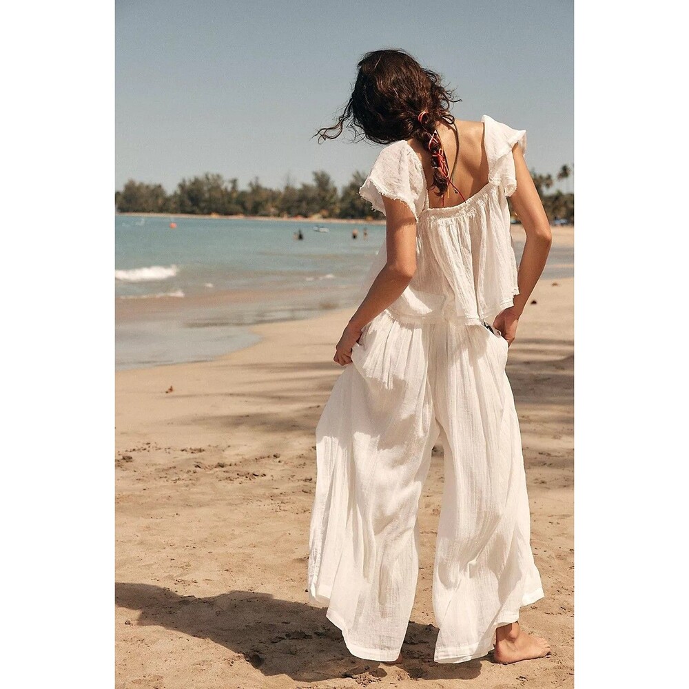 Free People Free-est Dune Pant Wide Leg Crinkled Cotton Beachy Breezy XL 279653 - Picture 3 of 8
